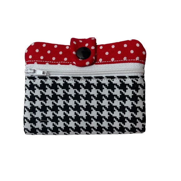 Hand Crafted Accessories - Fabric S-handmade wallet fully lined zipped pocket snap closure black white red